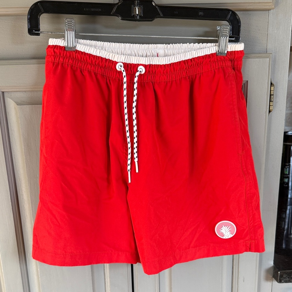 chubbies Red Swim Trunks with White Waistband
